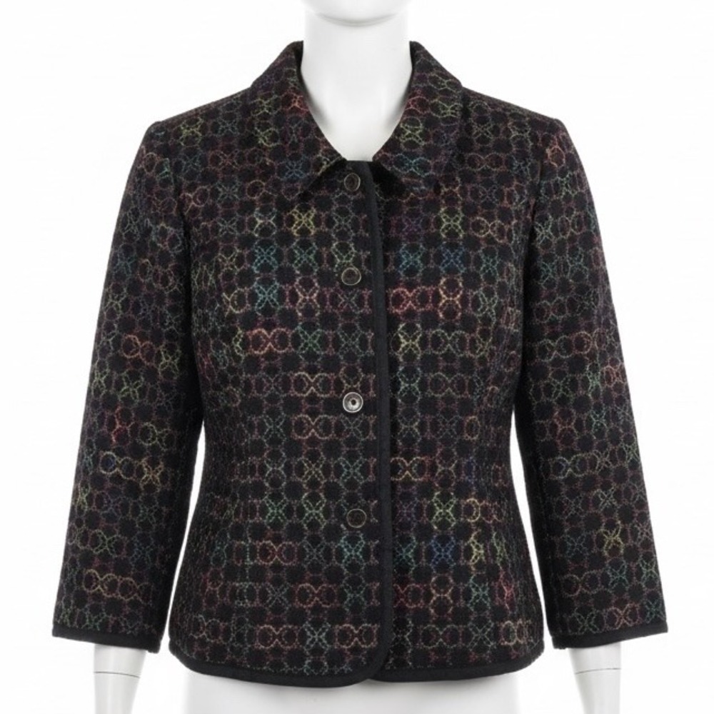 Christopher & Banks Blazer L Black Multicolor Circles Geometric Rainbow Artsy‎